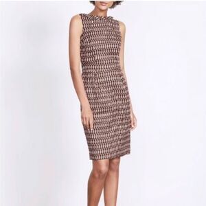 Boden Size 8L Brown Black Printed Sleeveless Martha Seamed Retro Sheath Dress